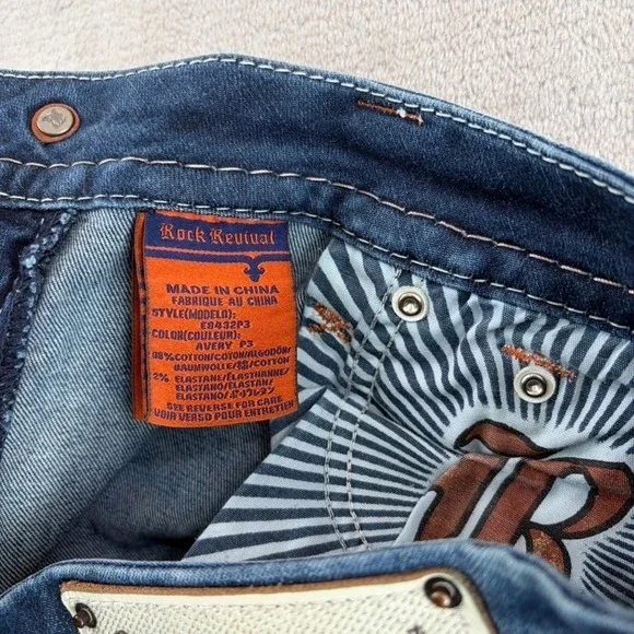 Rock Revival Avery Straight Jeans Western Rock Bling Embellished Women 31 Blue - Picture 12 of 12